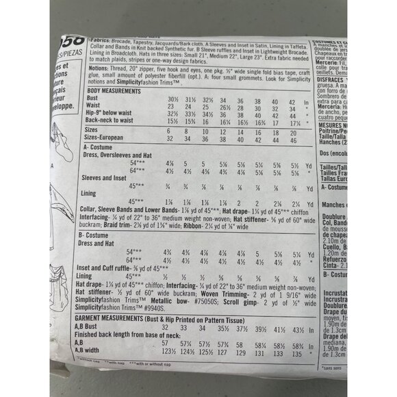 Simplicity Renaissance Costume Collection RR Sizes 14-20 Sewing Pattern 9058 NEW - Picture 5 of 6